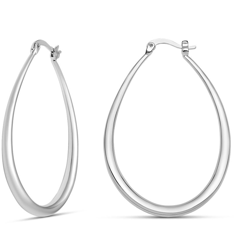 MILLA Oval Hoop Earrings - 14K Gold Plated, Rose Gold Plated and Sterling Silver Plated Hoop Earrings for Women - Hypoallergenic & Lightweight (Sterling Silver Plated / 45 mm / 1.8 inches) - Image 1